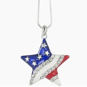 Silver patriotic rhinestone star necklace with free earrings